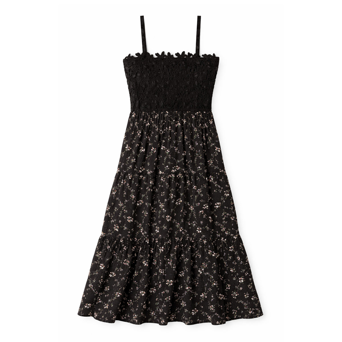 Black Lace Bodice Floral Maxi Dress