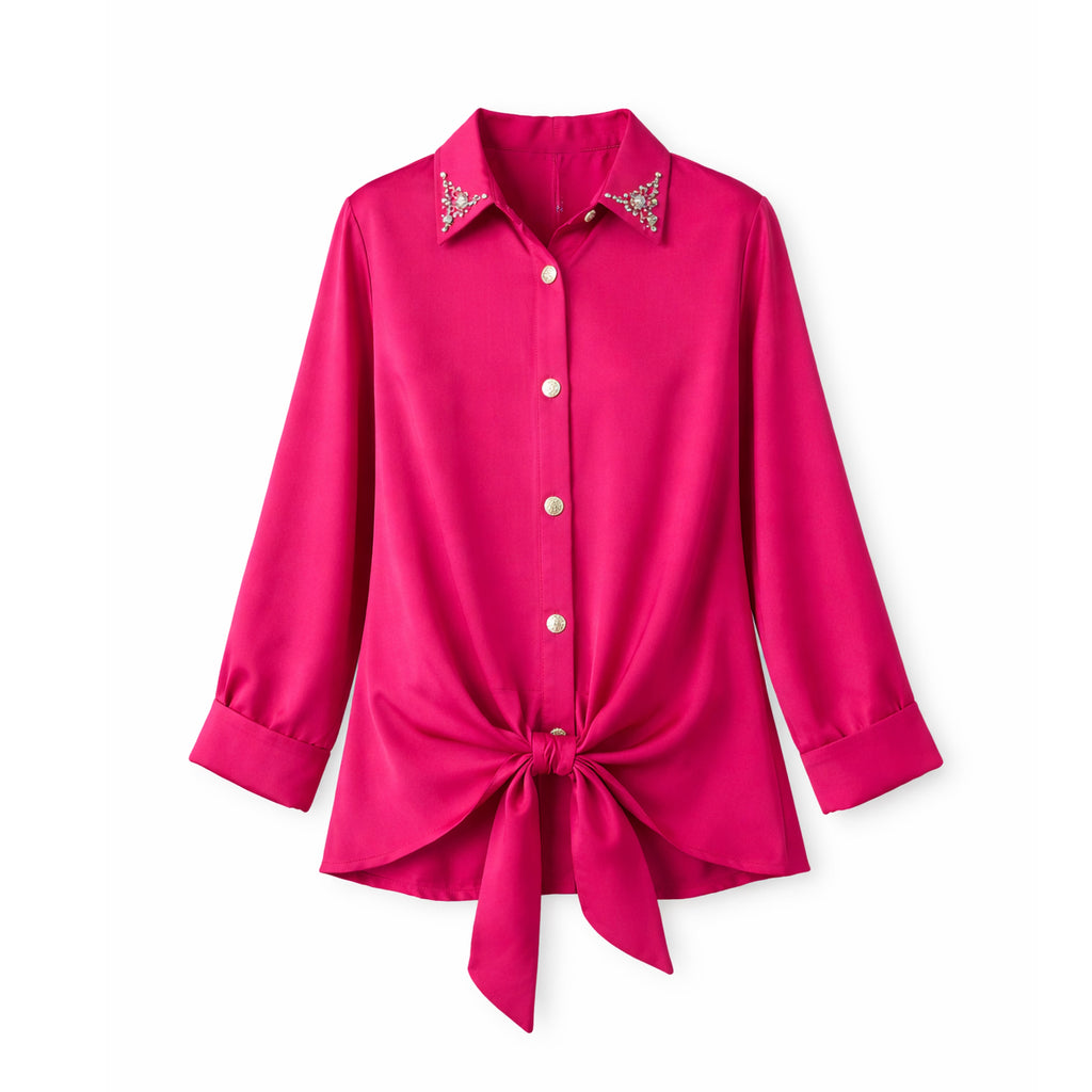 The Liora Luxe Blouse – Fuchsia Bloom