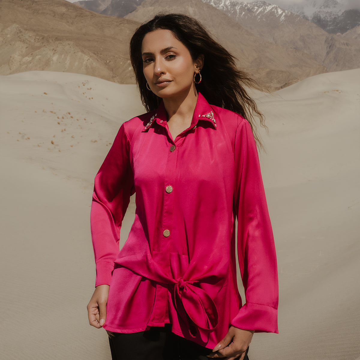 The Liora Luxe Blouse – Fuchsia Bloom