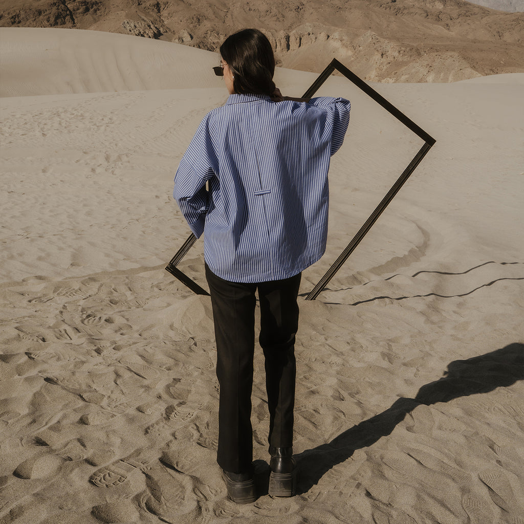 Blue Stripe Oversized Shirt with Wide Cuffs